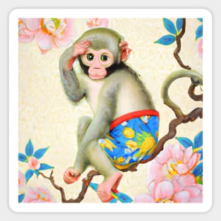 Chinoiserie monkey on magnolia tree Sticker